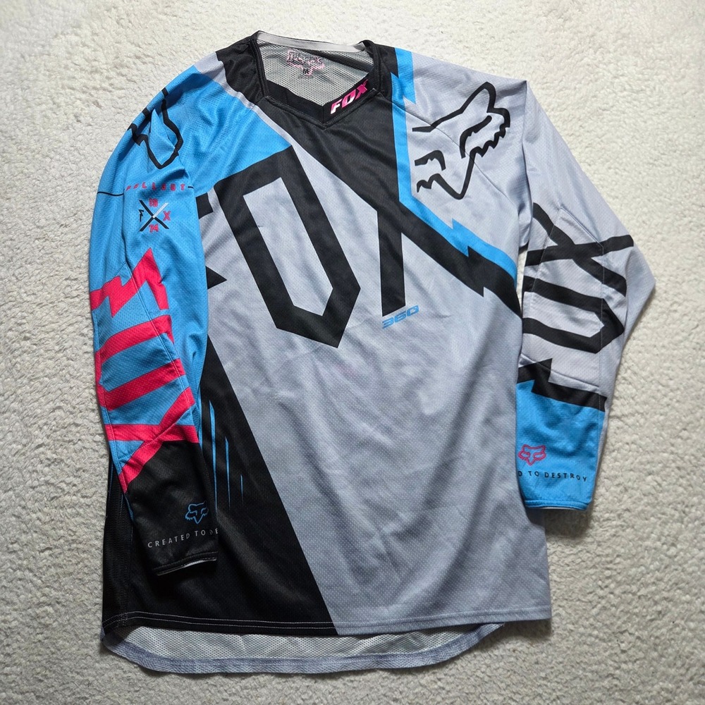 Fox Racing Jersey Mens Medium Blue Gray Fallout 360 Motocross MX elbow pads